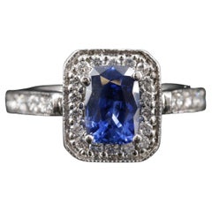 Art Deco Cushion Cut Sapphire Engagement Ring Halo Vintage Diamond Wedding Ring 