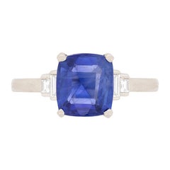 Art Deco Cushion Cut Sapphire Solitaire Ring, circa 1940s