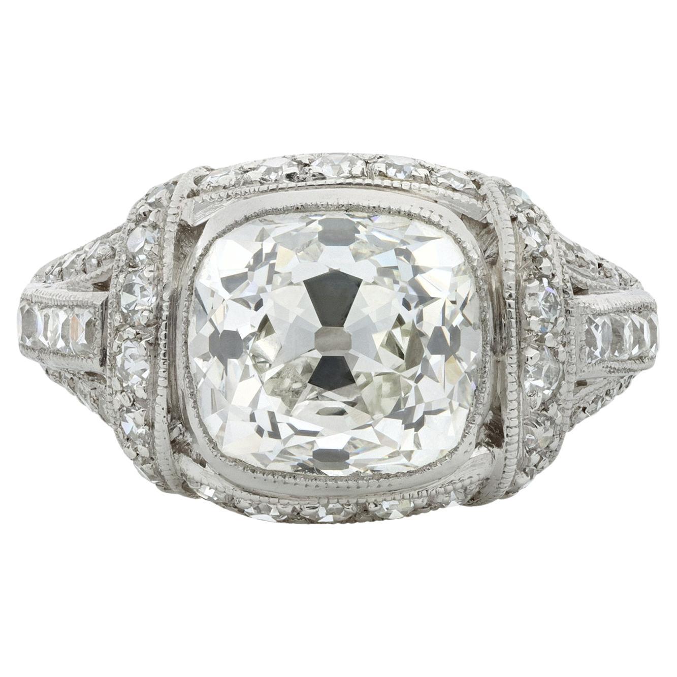 Art Deco Cushion Shape Old Mine Diamond Ring, American, circa 1930