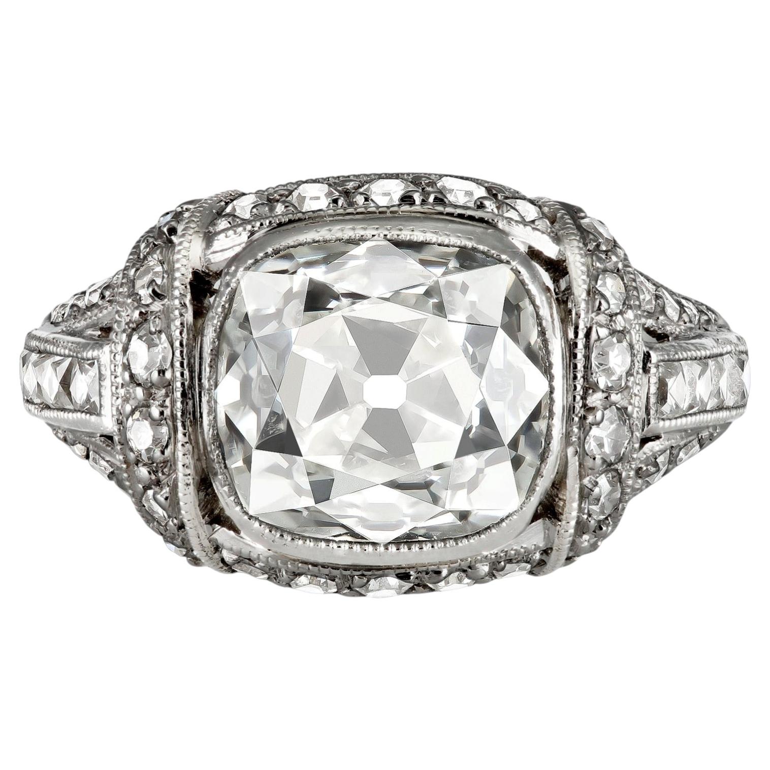 Art Deco Cushion Shape Old Mine Diamond Ring, American, circa 1930