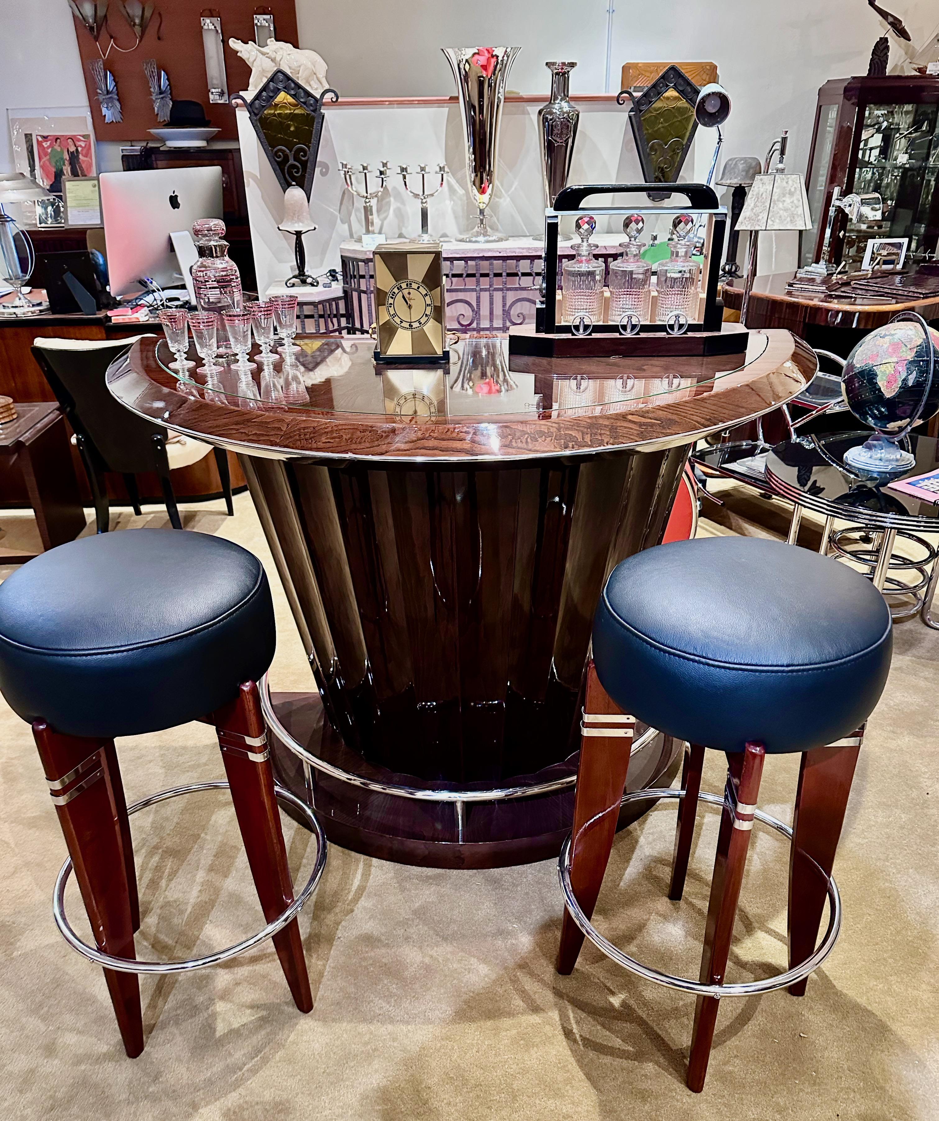 Art Deco Custom Fluted Stand Behind Bar with Chrome. Custom made in Italy, this is from the Giorgio Collection. Dark walnut wood, hand-finished with a stunning European patina. This newly made custom design would be great for your home bar, man