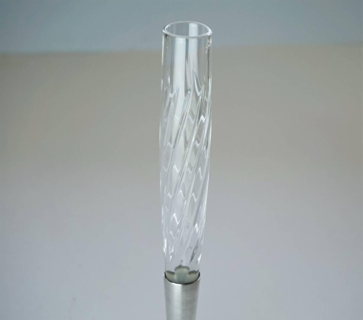 Portuguese Art Deco Cut Crystal and Sterling Silver Solitary Vase For Sale