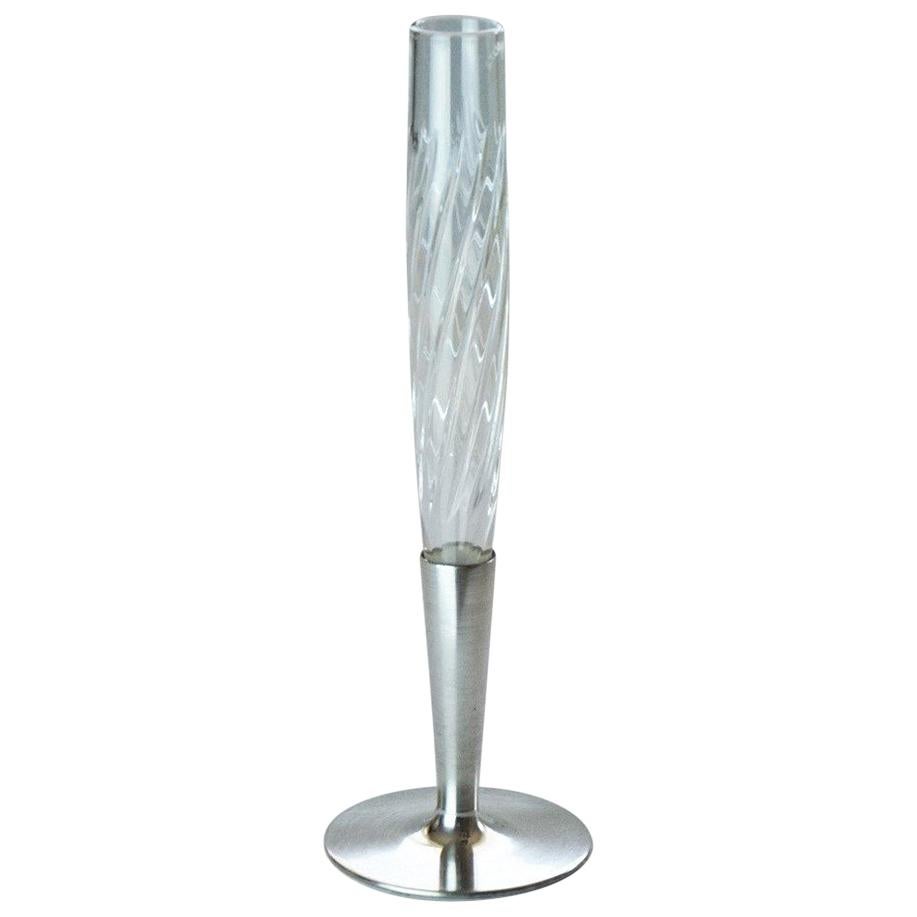 Vase solitaire en cristal taillé Art Déco et argent sterling