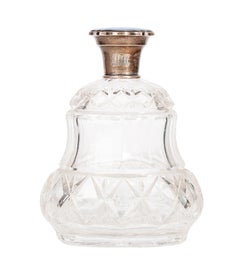 Art Déco-Flasche aus geschliffenem Kristall mit Emaille und Silberdeckel von Mappin & Webb, England