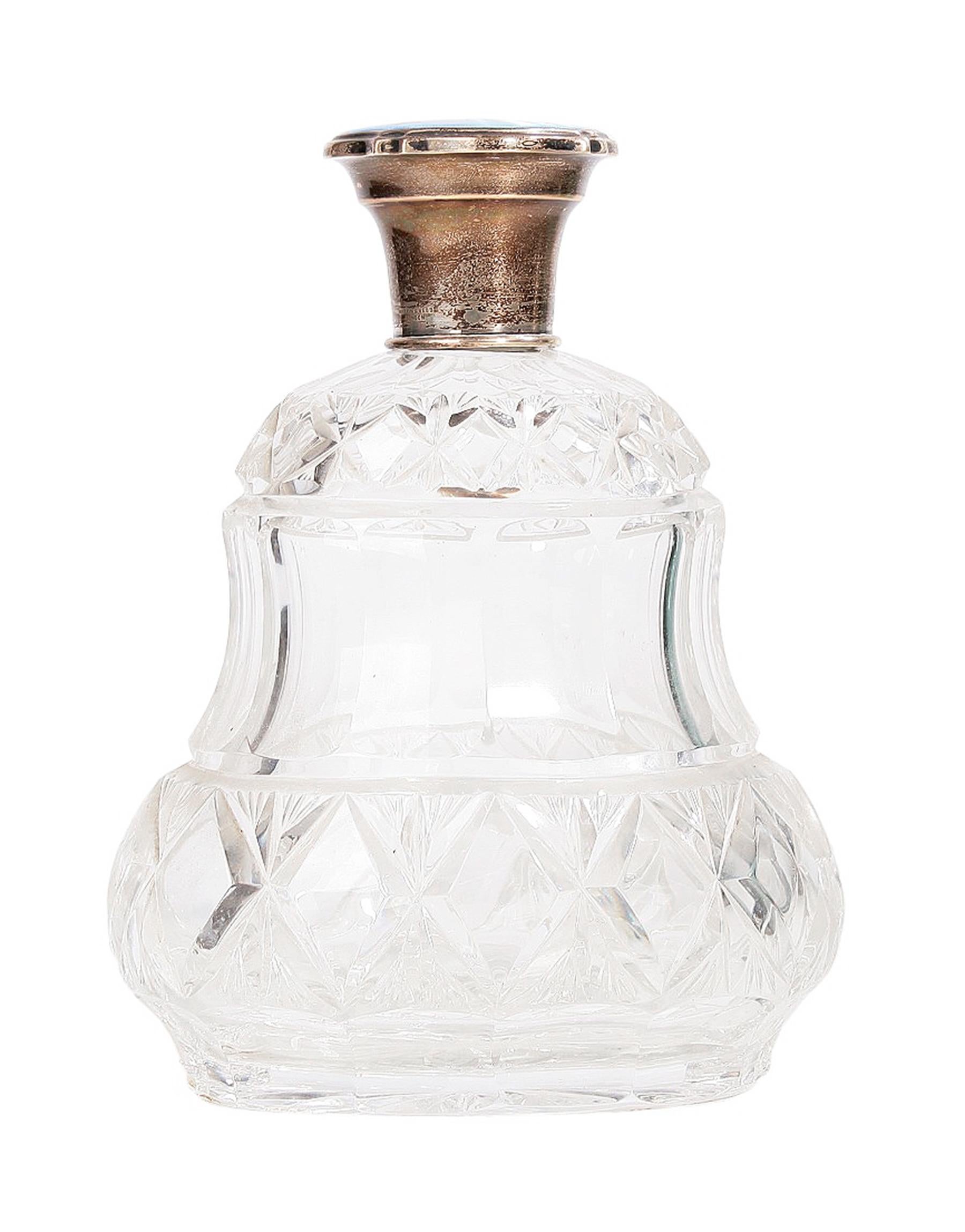 Botella Art Déco de Cristal Tallado con Esmalte y Tapa de Plata de Mappin & Webb, Inglaterra Inglés en venta