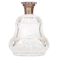 Art Déco-Flasche aus geschliffenem Kristall mit Emaille und Silberdeckel von Mappin & Webb, England
