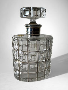 Art Deco Cut Crystal Decanter With 925 Silver Collar By Cacchione Milan