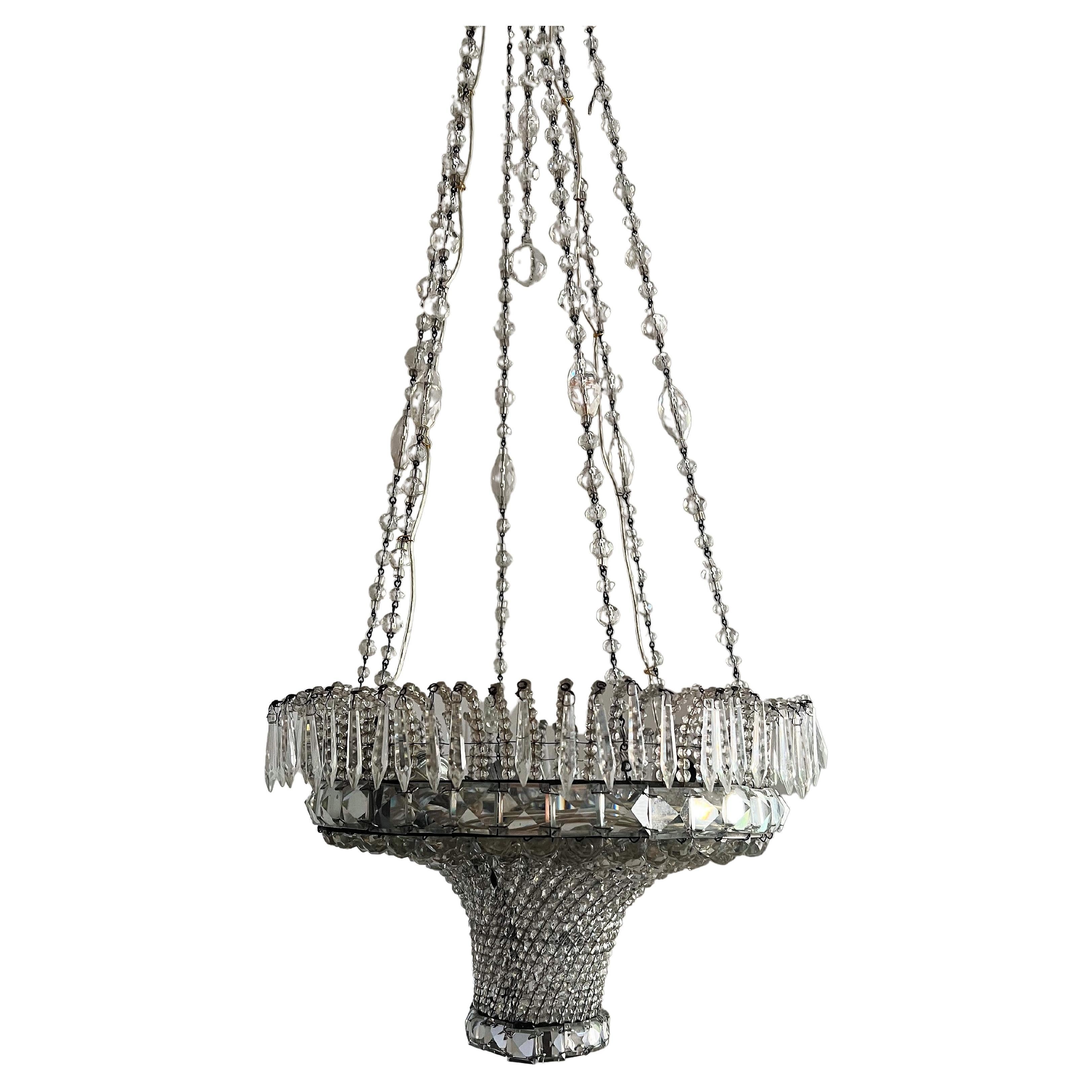 Lampadario "Cesto di fiori" in cristallo tagliato Art Déco, Francia, anni '20 circa