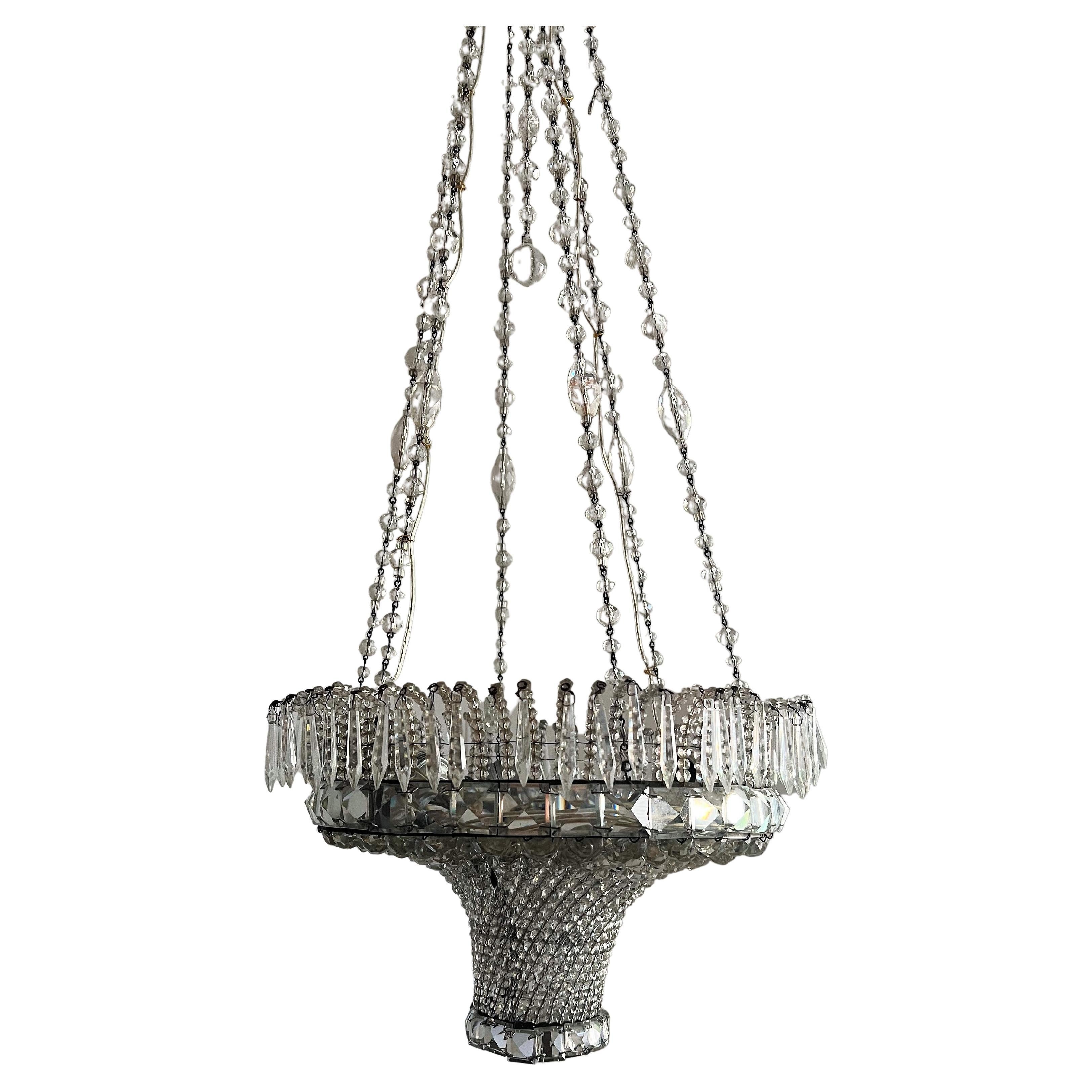 Art Deco Cut Crystal 'Flower Basket' Chandelier, France, circa 1920s