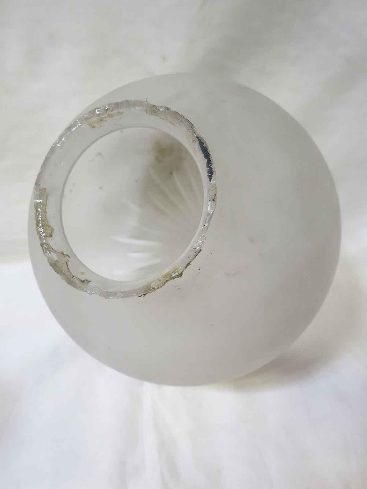 Art Deco Cut Crystal Frosted Sphere Ceiling Glass Globe Pendant In Excellent Condition In Van Nuys, CA