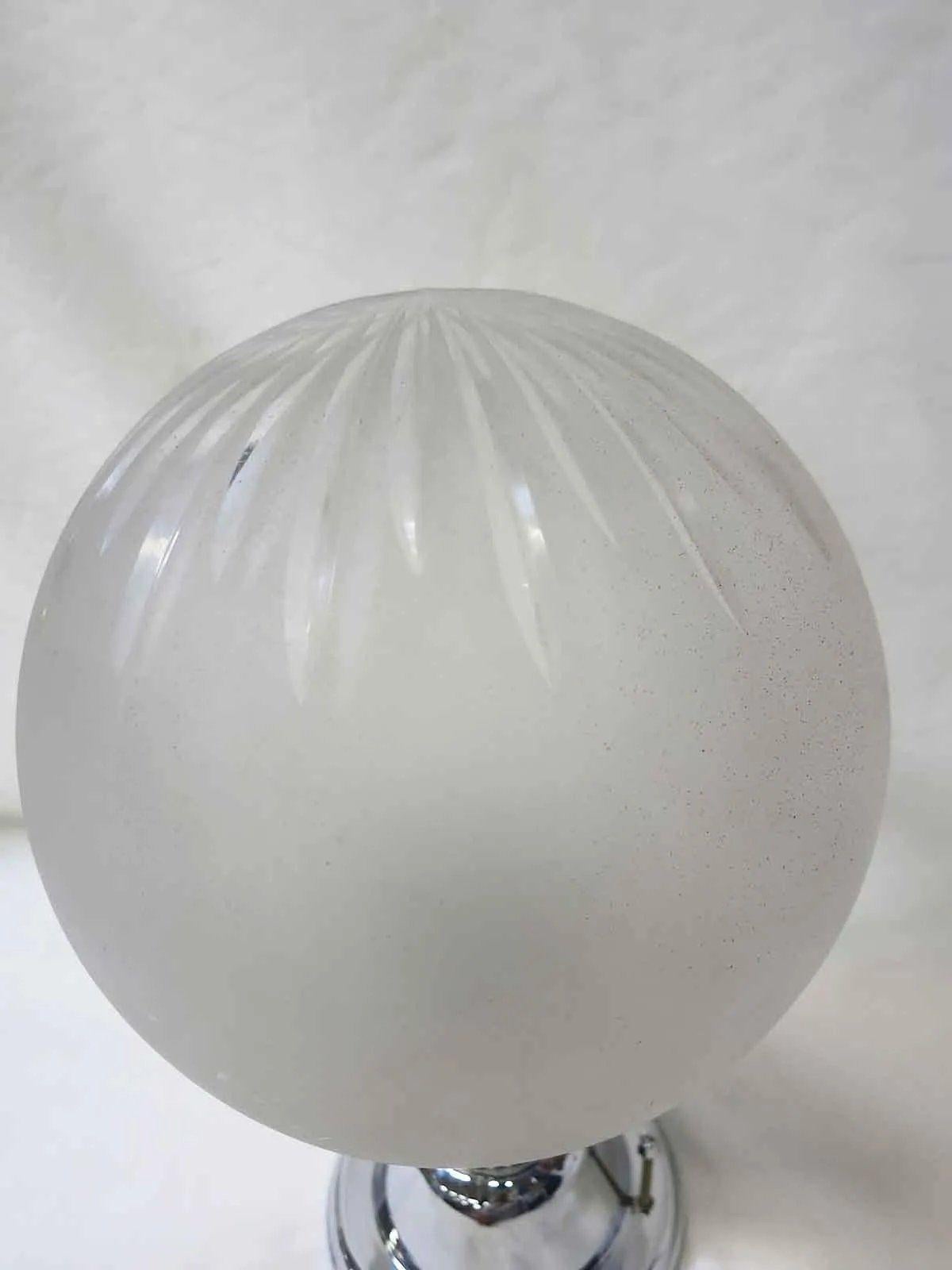 Early 20th Century Art Deco Cut Crystal Frosted Sphere Ceiling Glass Globe Pendant For Sale