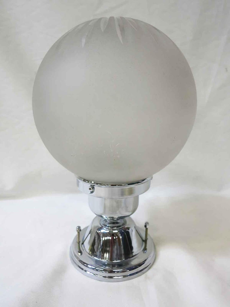 Art Deco Cut Crystal Frosted Sphere Ceiling Glass Globe Pendant at 1stDibs