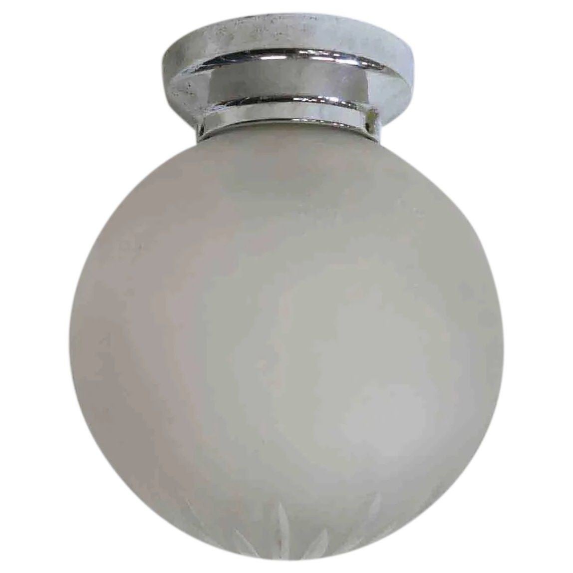 Art Deco Cut Crystal Frosted Sphere Ceiling Glass Globe Pendant For Sale