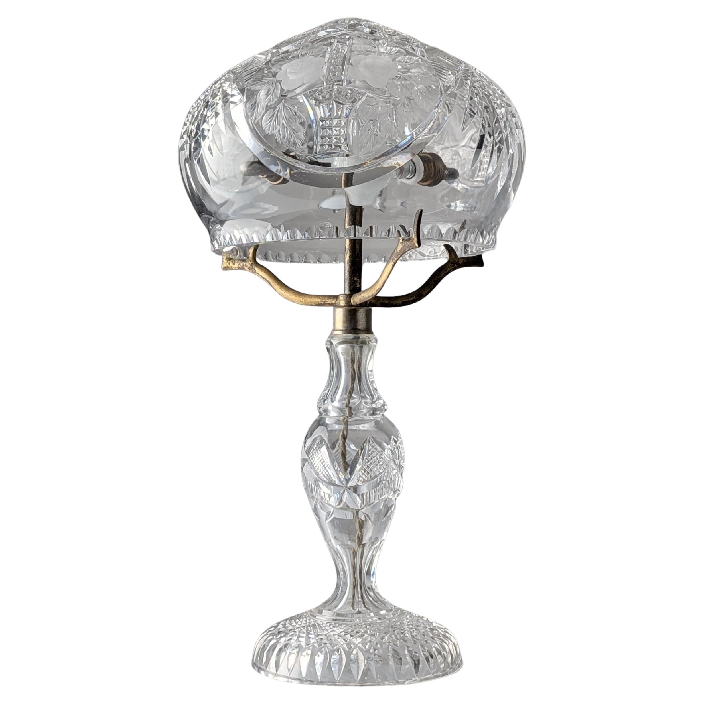 Art Deco Cut Crystal Mushroom Table Lamp, 1920s in vendita