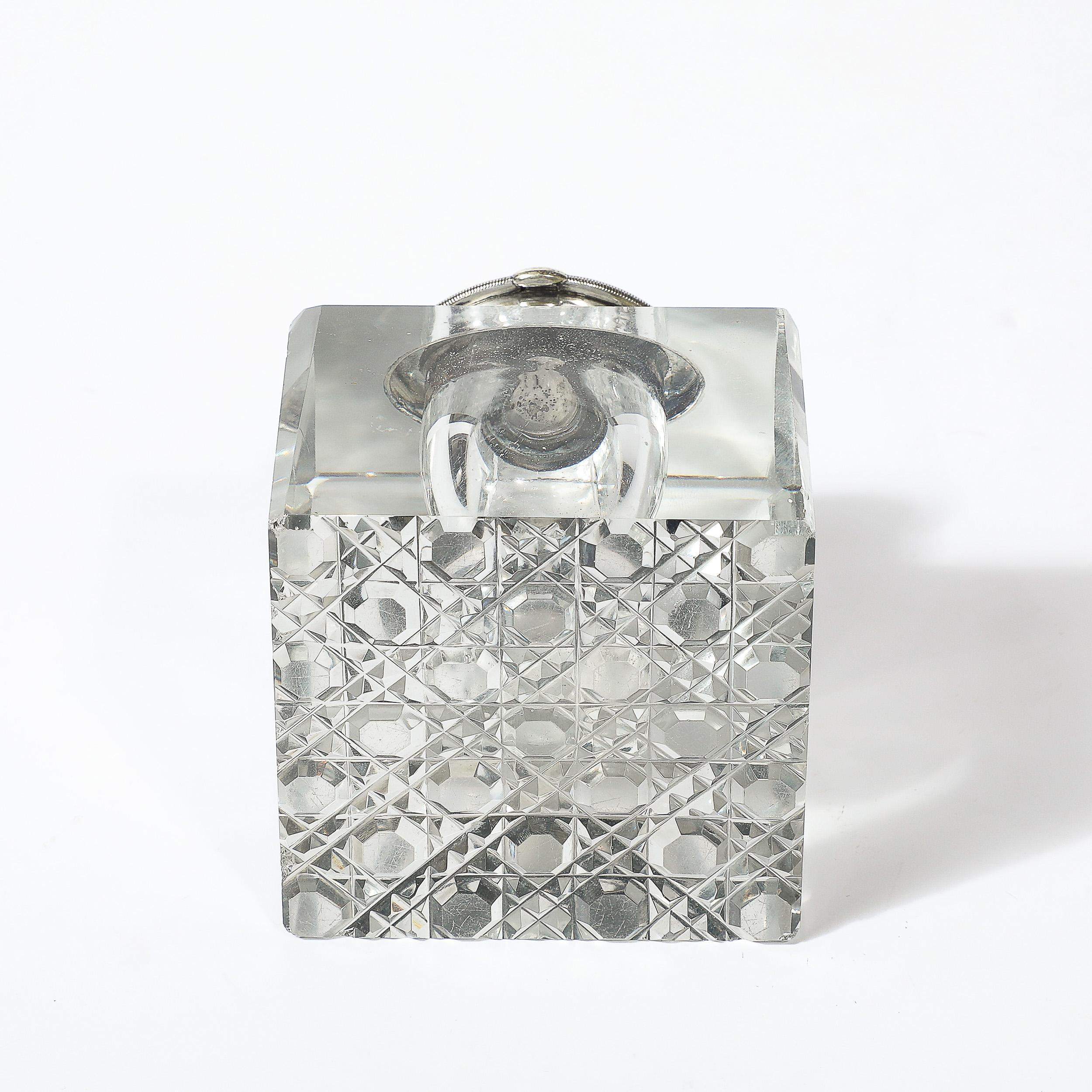 Art Deco Cut Crystal & Silver Plate Inkwell Signed Cross For Sale 4