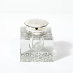 Art Deco Cut Crystal & Silver Plate Inkwell Signed Cross