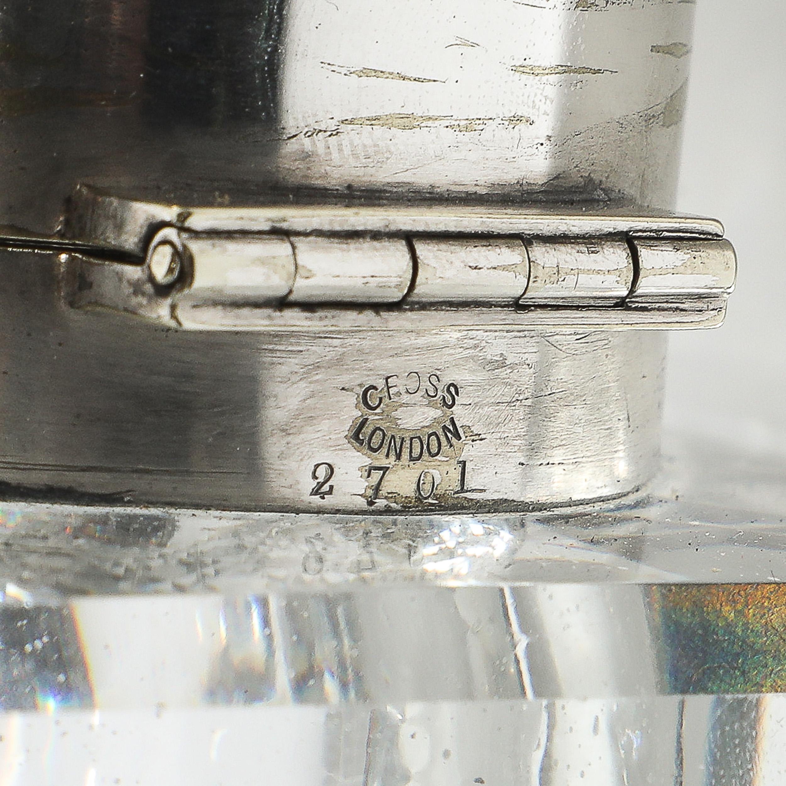 Art Deco Cut Crystal & Silver Plate Inkwell Signed Cross For Sale 3