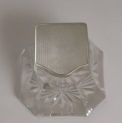 Art Deco Cut-Glass and English Sterling Silver Inkwell