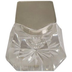 Art Deco Cut-Glass and English Sterling Silver Inkwell