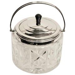 Vintage Art Deco Cut Glass and Silver Biscuit Barrel, Dated 1935, Assayed in Sheffield