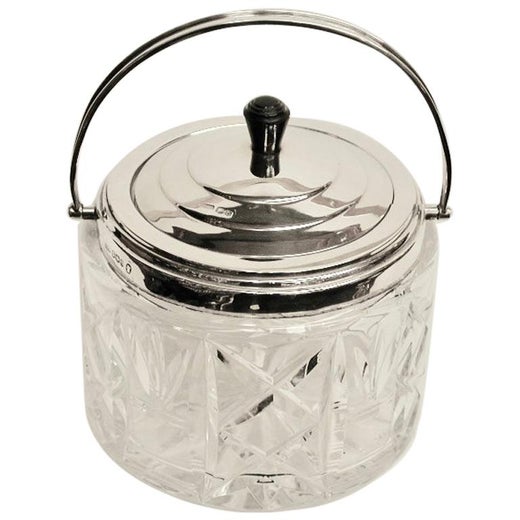 Art Deco Cut Glass and Silver Biscuit Barrel, Dated 1935, Assayed in Sheffield