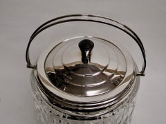 Art Deco Cut Glass and Silver Biscuit Barrel, Dated 1935, Assayed in Sheffield