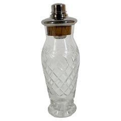 Art Deco Cut Glass Cocktail Shaker with Silver Plate Lid