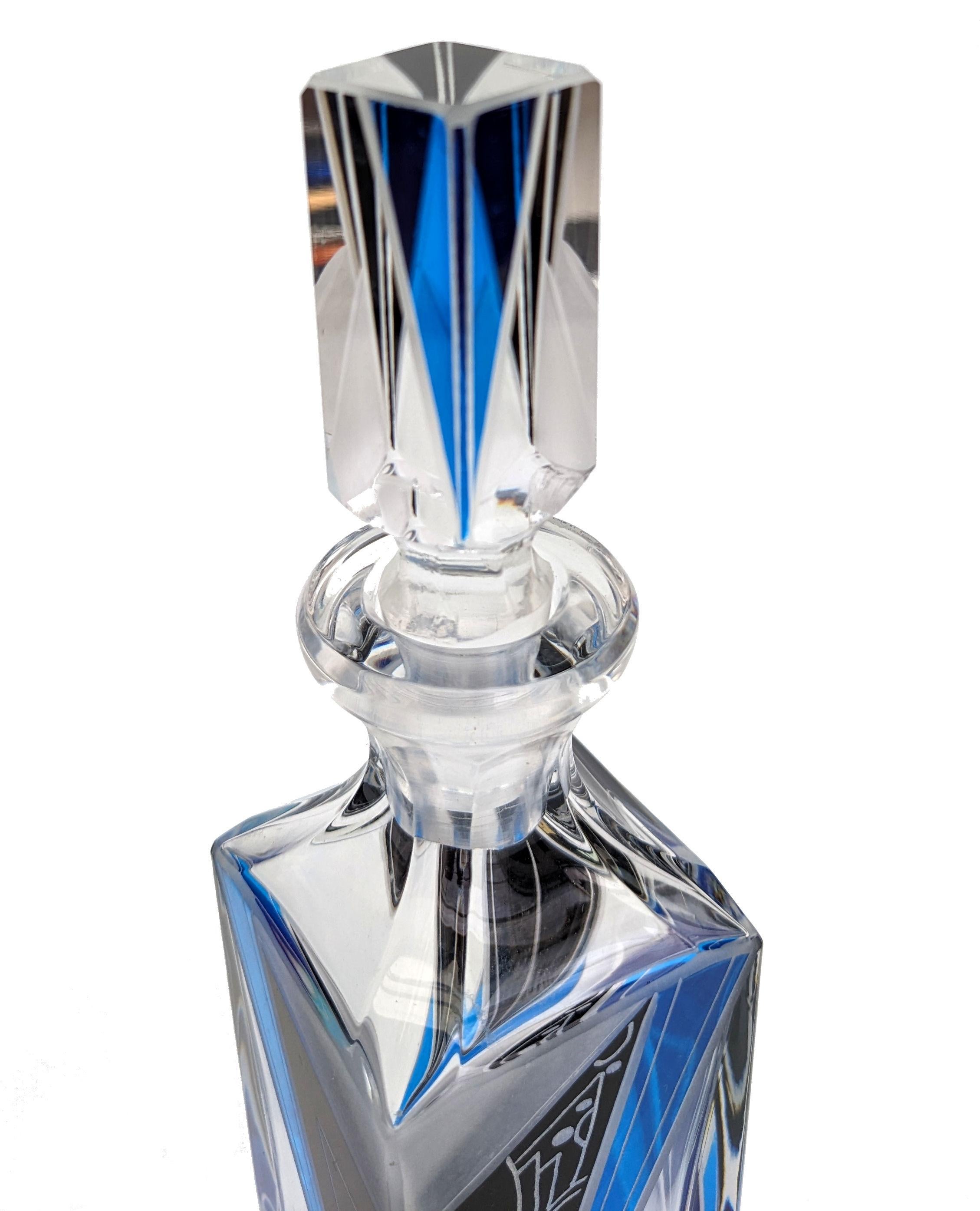 Enameled Art Deco Cut Glass & Enamel Ladies Perfume Bottle, c1930