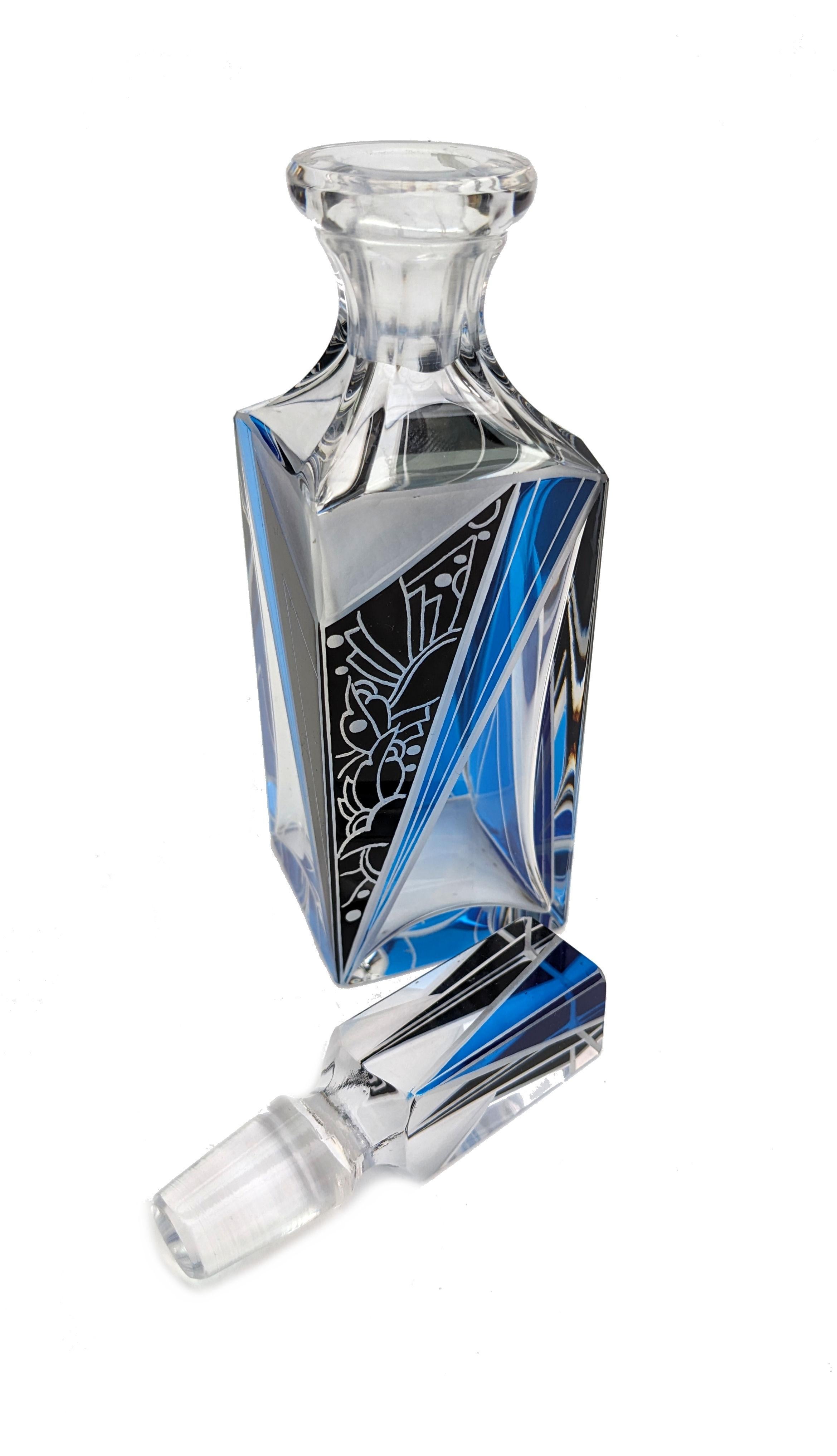 Art Deco Cut Glass & Enamel Ladies Perfume Bottle, c1930 In Good Condition In Devon, England
