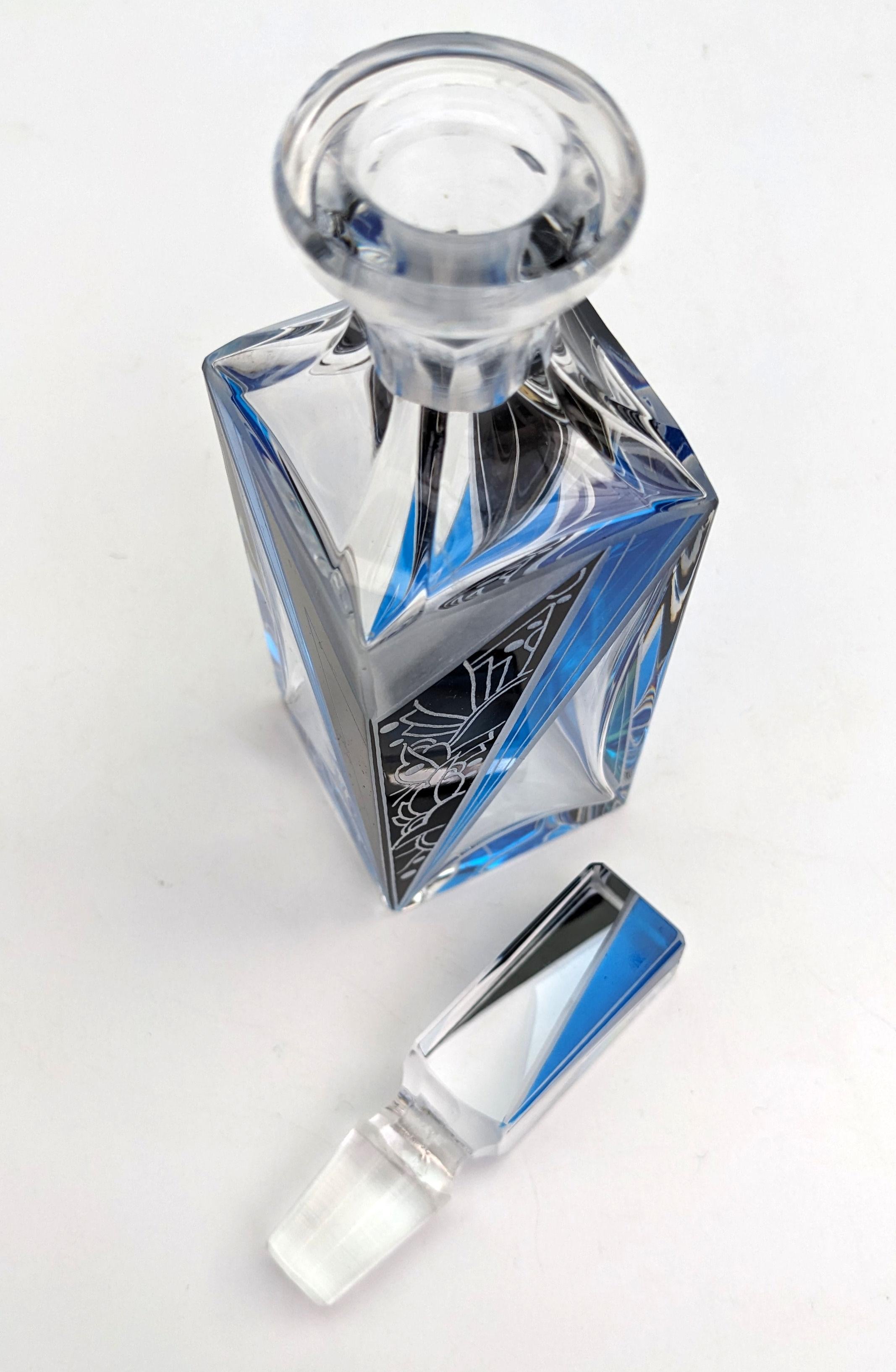 20th Century Art Deco Cut Glass & Enamel Ladies Perfume Bottle, c1930