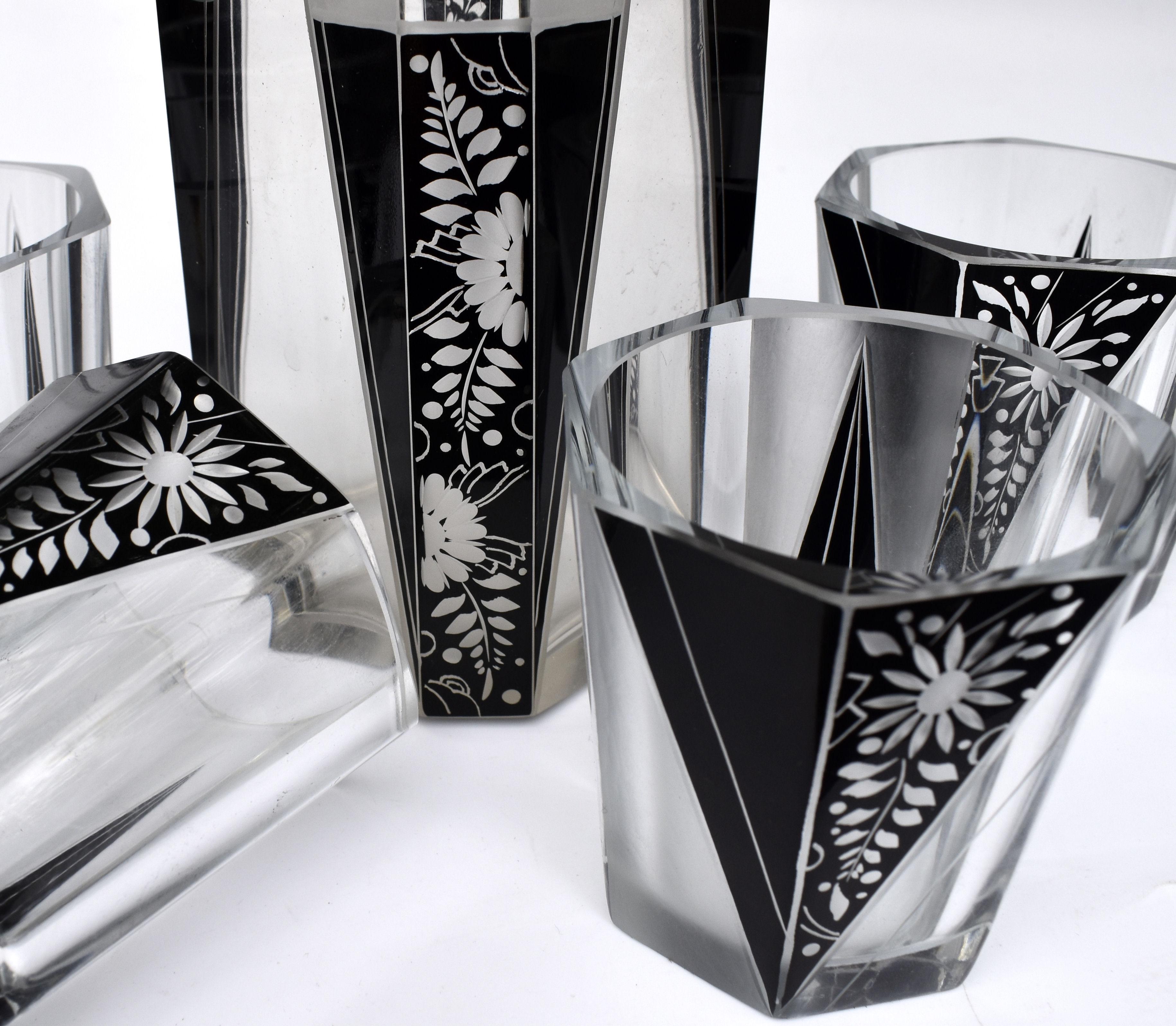 Art Deco Cut Glass & Enamel Whiskey Decanter Set by Karl Palda, c1930 1
