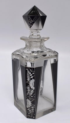 Art Deco Cut Glass & Enamel Whiskey Decanter Set by Karl Palda, c1930