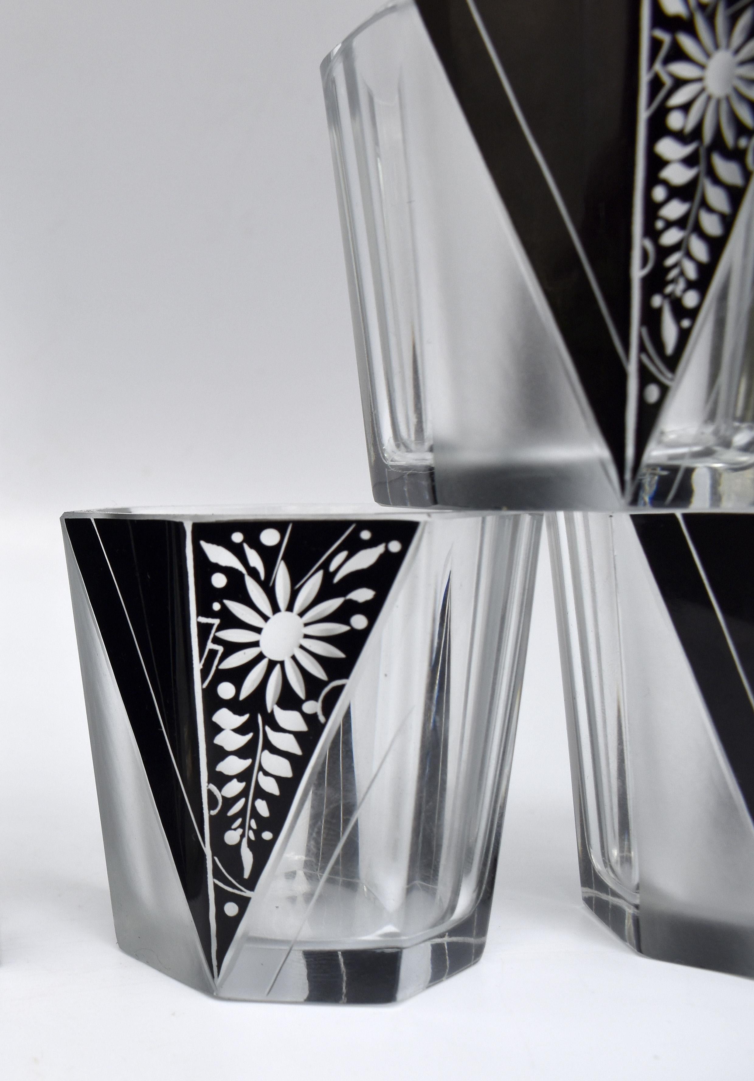 20th Century Art Deco Cut Glass & Enamel Whiskey Decanter Set by Karl Palda, c1930