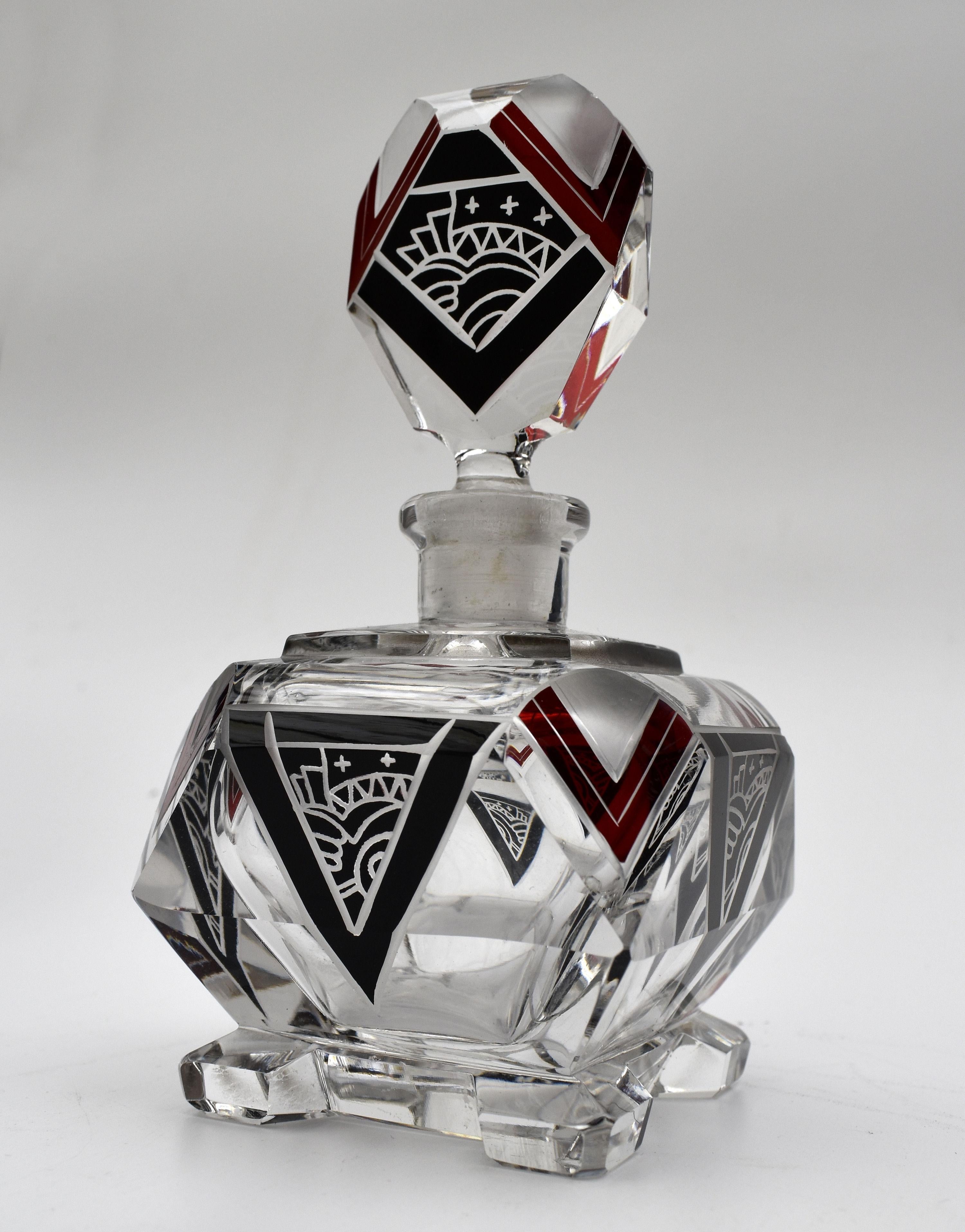 Französische Art-déco-Parfümflasche aus geschliffenem Glasglas von Karl Palda, um 1930 (Art déco) im Angebot