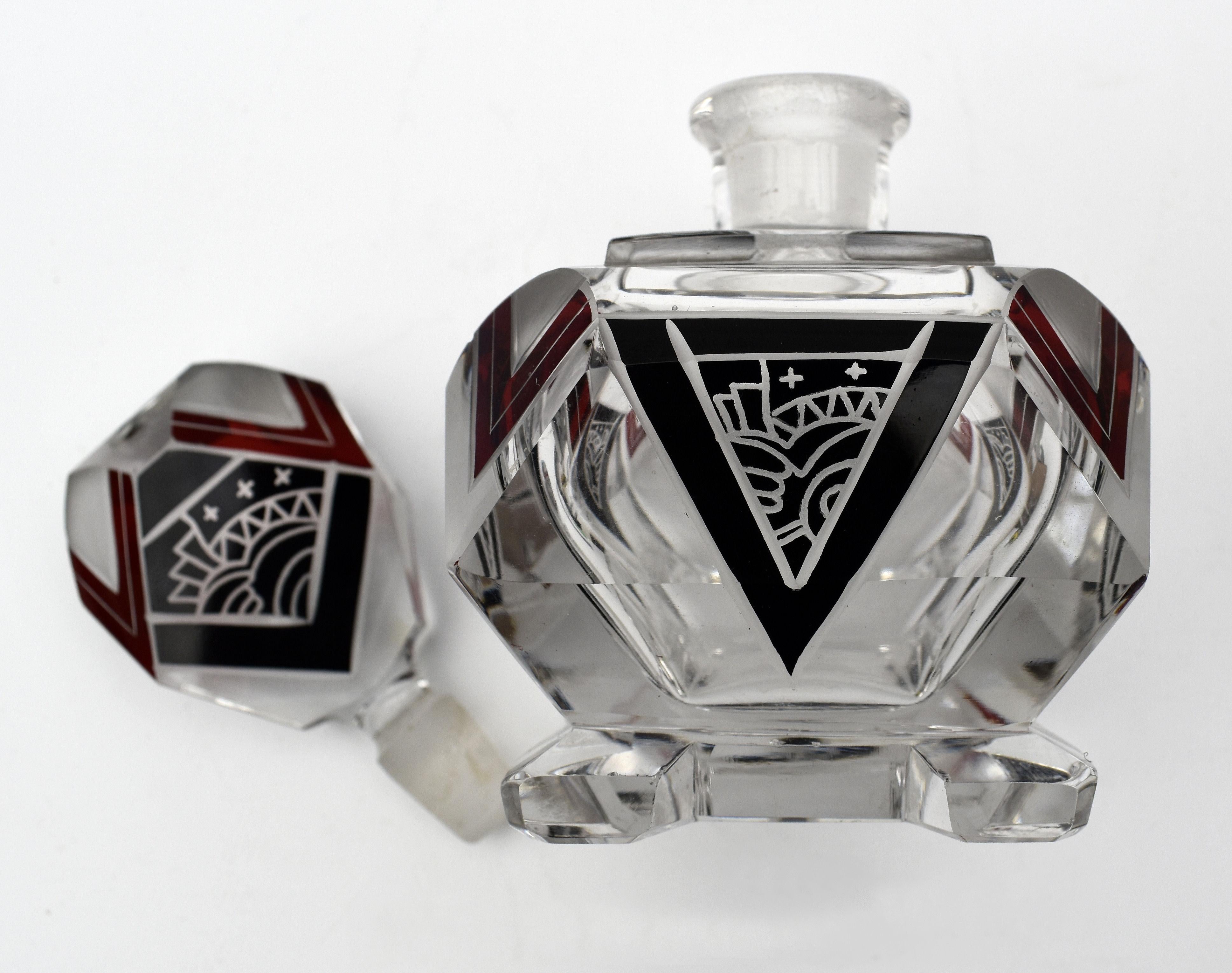 20th Century Art Deco Cut Glass Glass Perfume Bottle by Karl Palda, C1930s For Sale