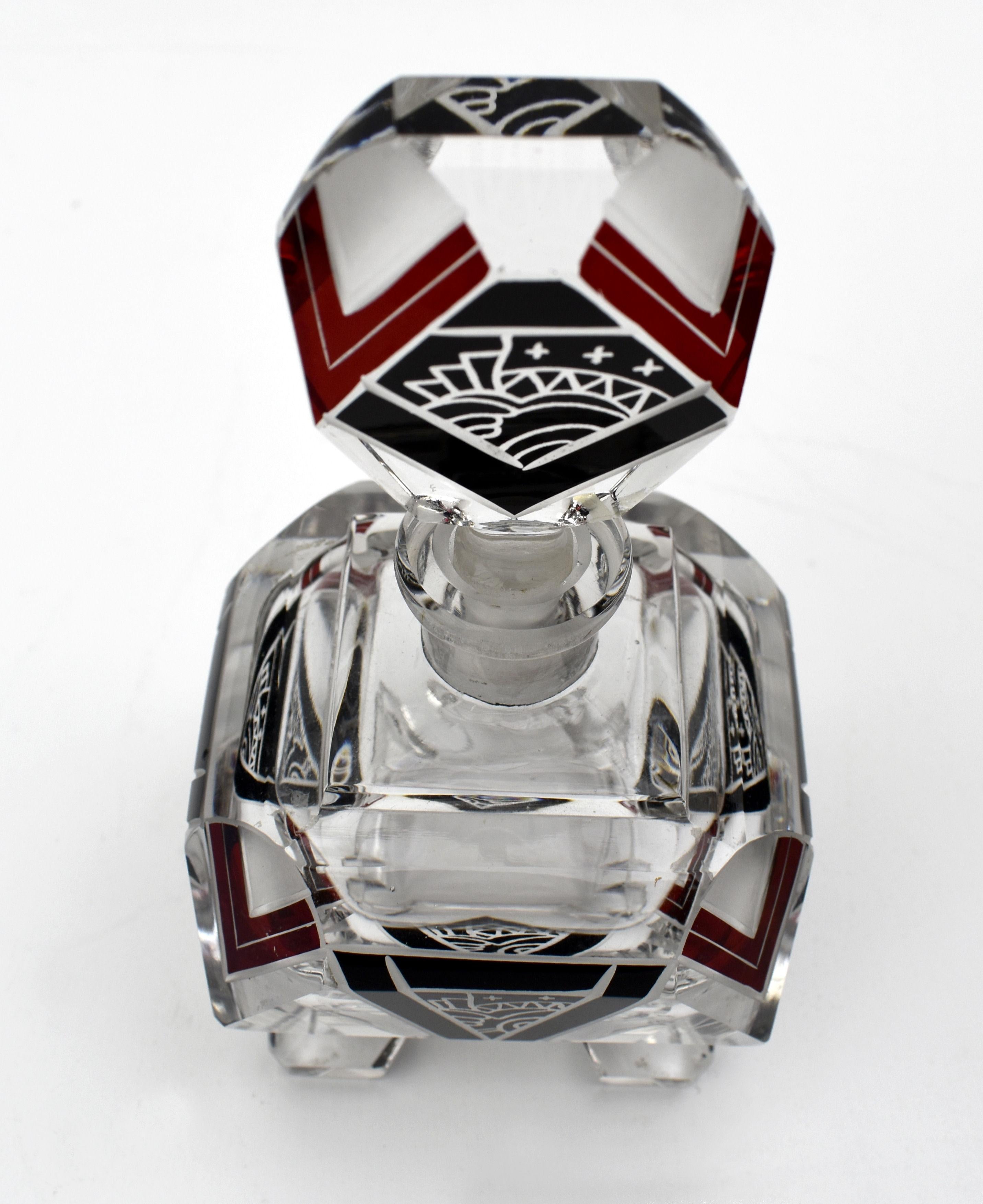 Französische Art-déco-Parfümflasche aus geschliffenem Glasglas von Karl Palda, um 1930 im Angebot 1