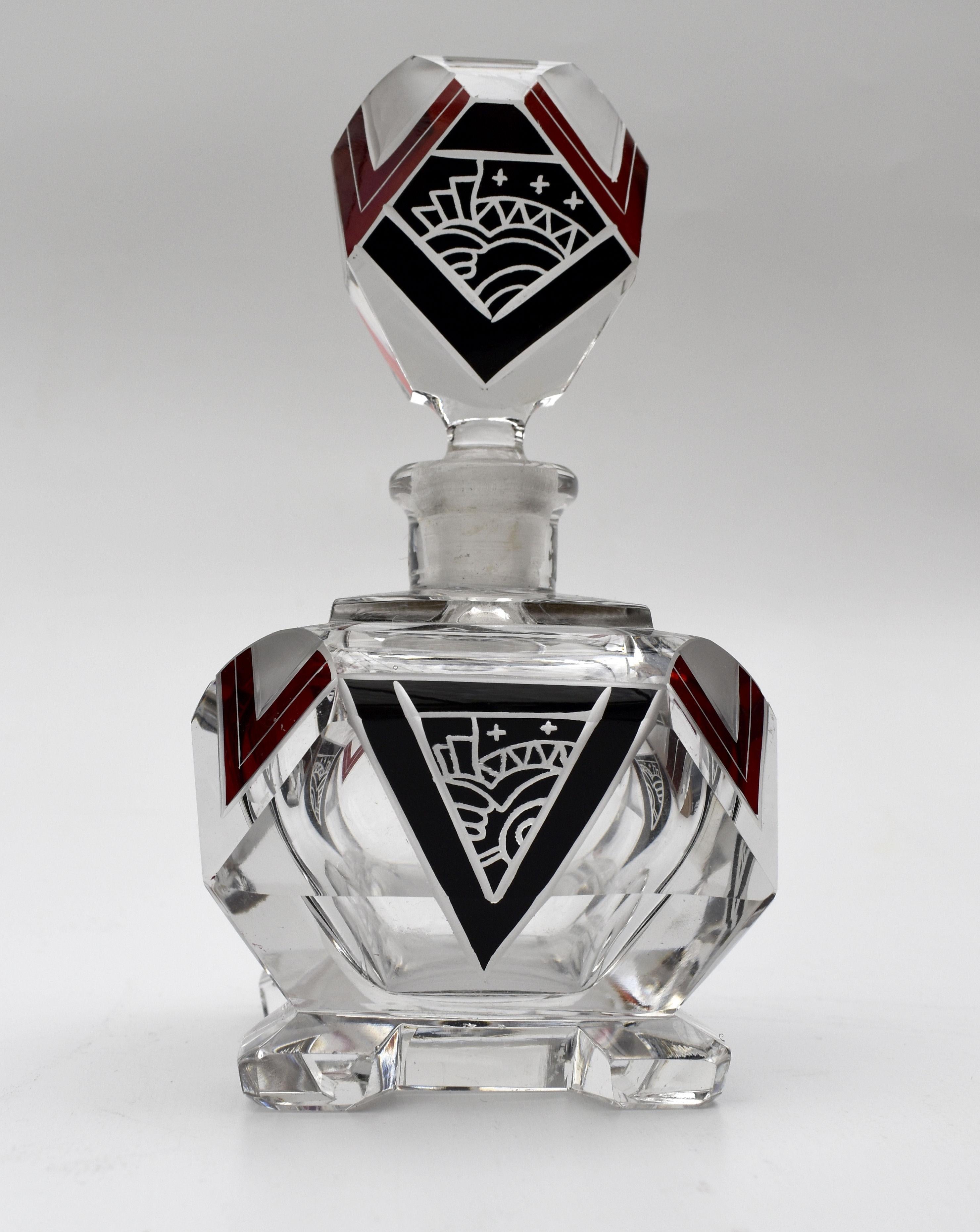 Frasco de perfume de cristal tallado Art Decó de Karl Palda, S. 1930 en venta 2