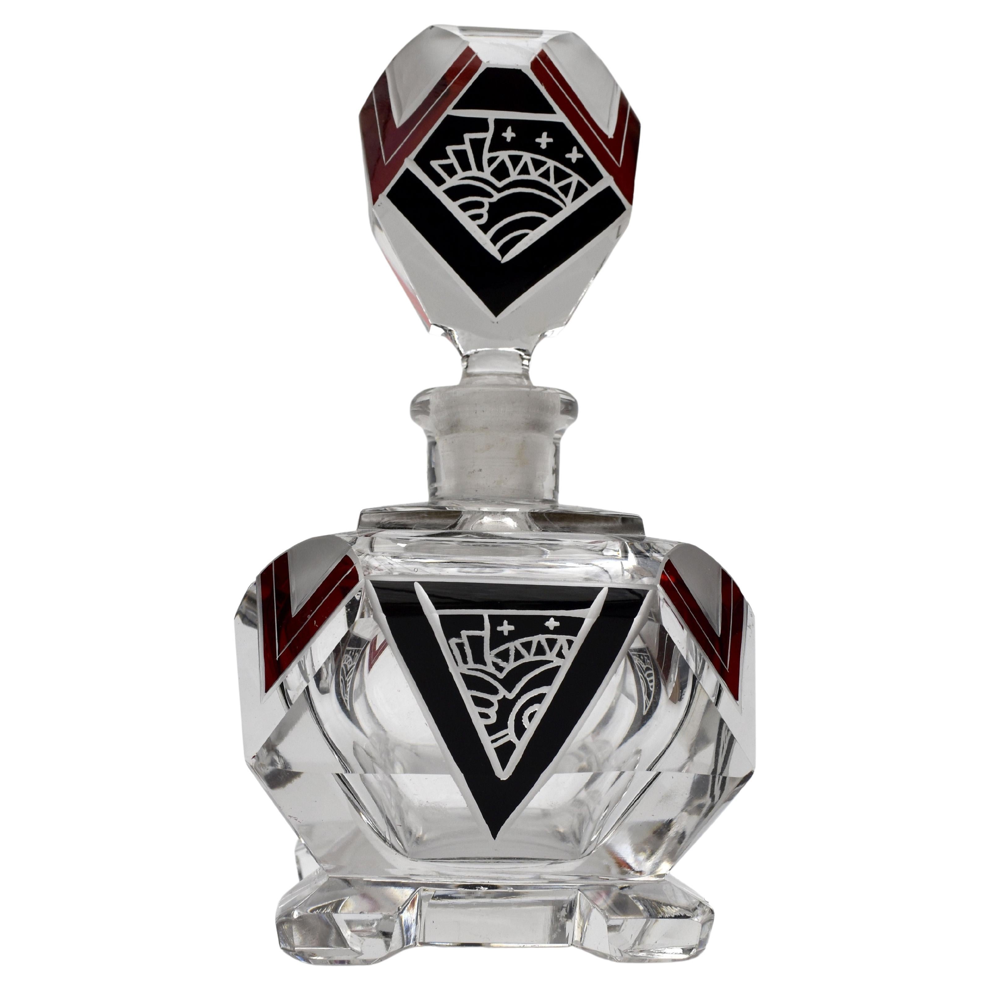 Art Deco Cut Glass Glass Perfume Bottle by Karl Palda, C1930s