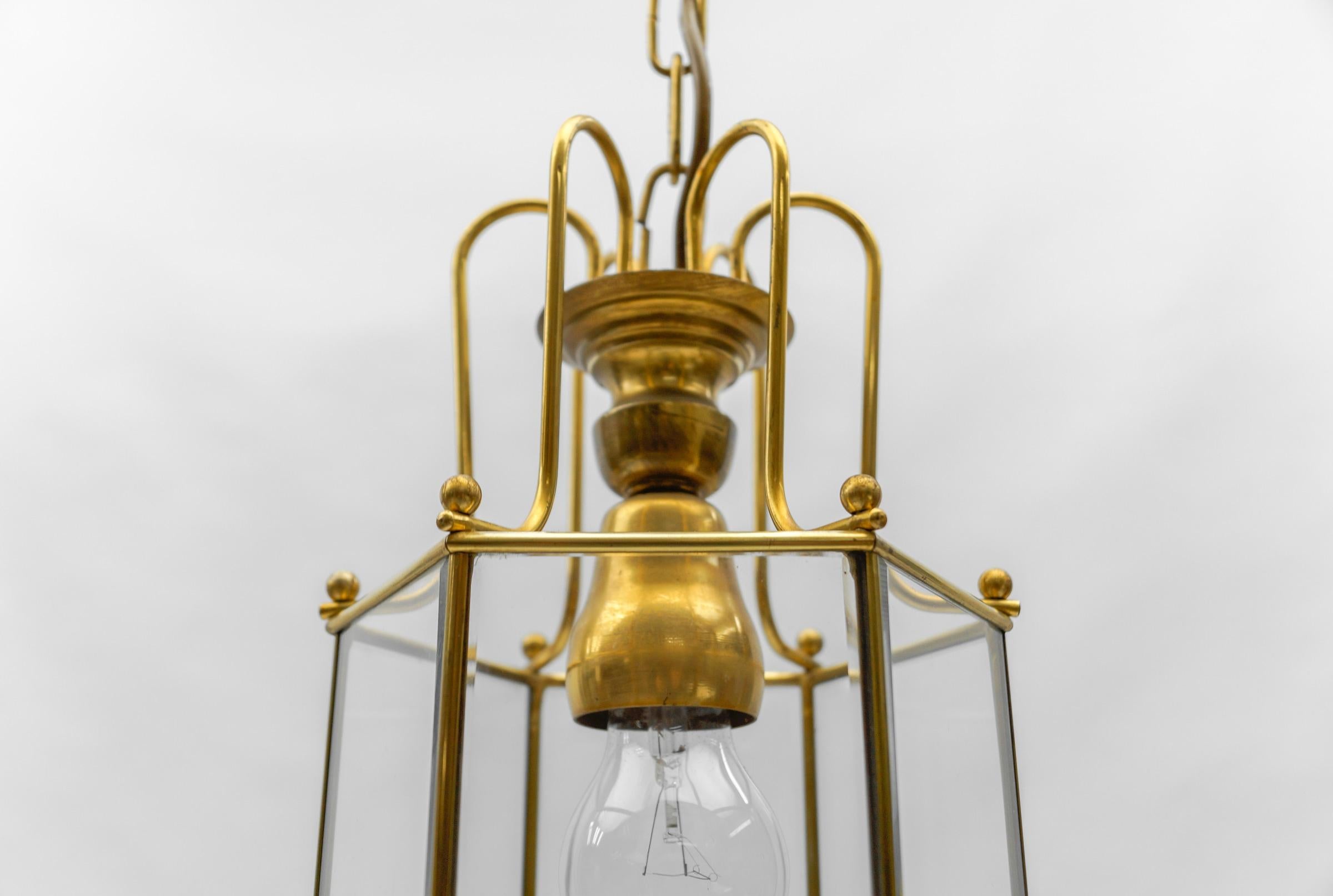 Art Deco Cut Glass Pendant Lamp in Brass, 1940s / 1950s For Sale 3