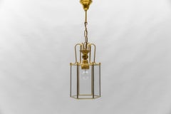 Art Deco Cut Glass Pendant Lamp in Brass, 1940s / 1950s