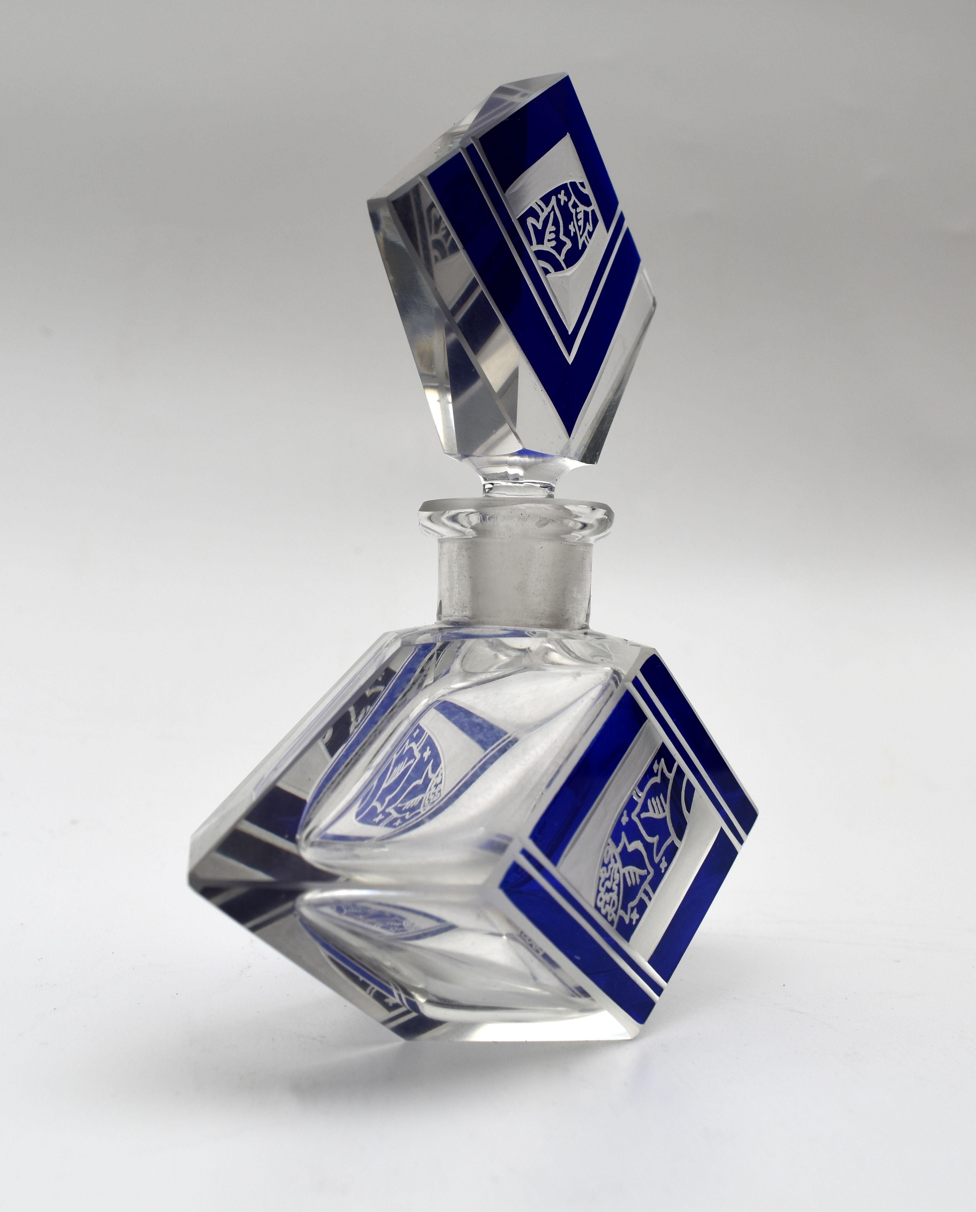 Czech Art Deco Cut Glass Perfume Bottle by Karl Palda, C1930 For Sale