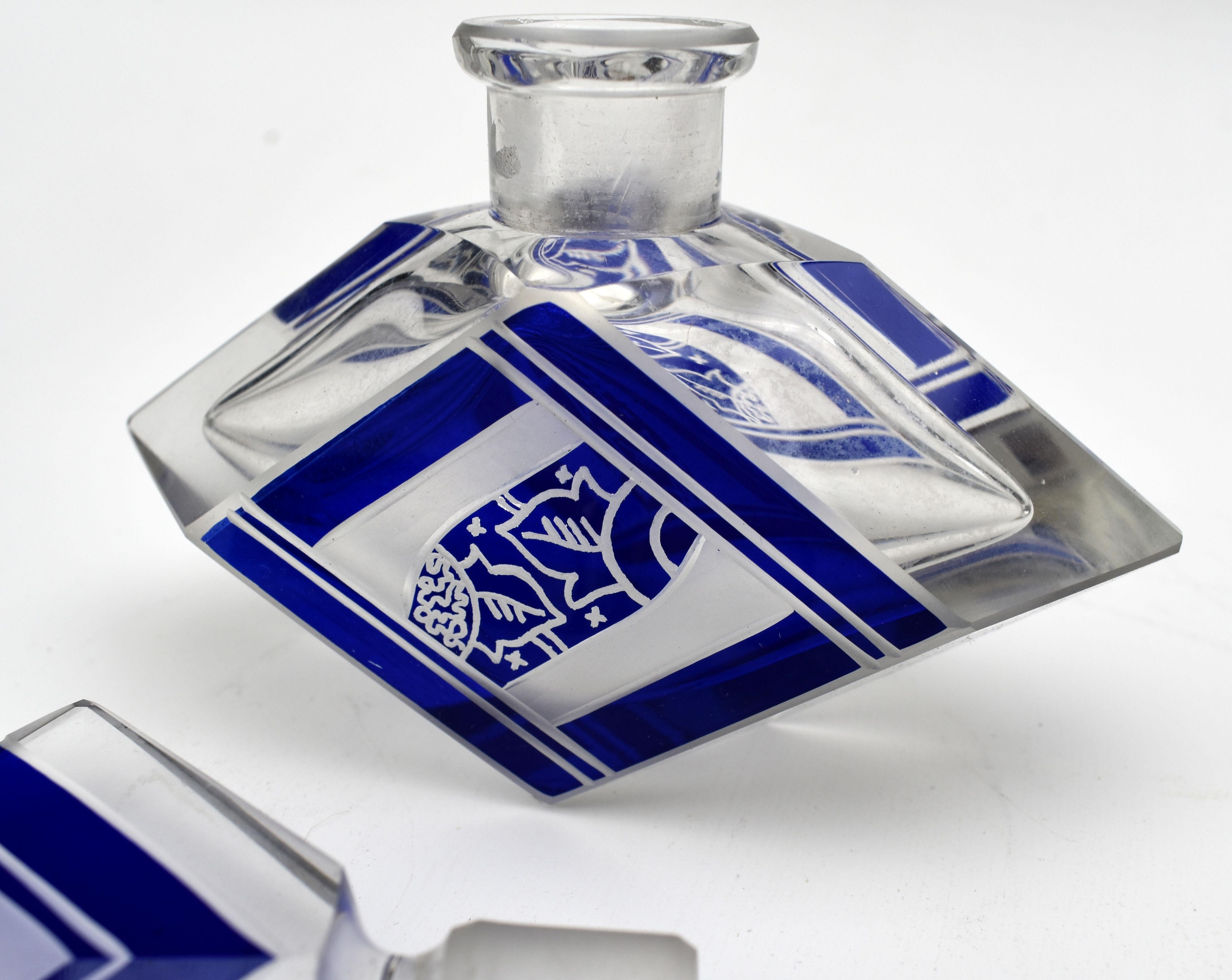 Etched Art Deco Cut Glass Perfume Bottle by Karl Palda, C1930 For Sale