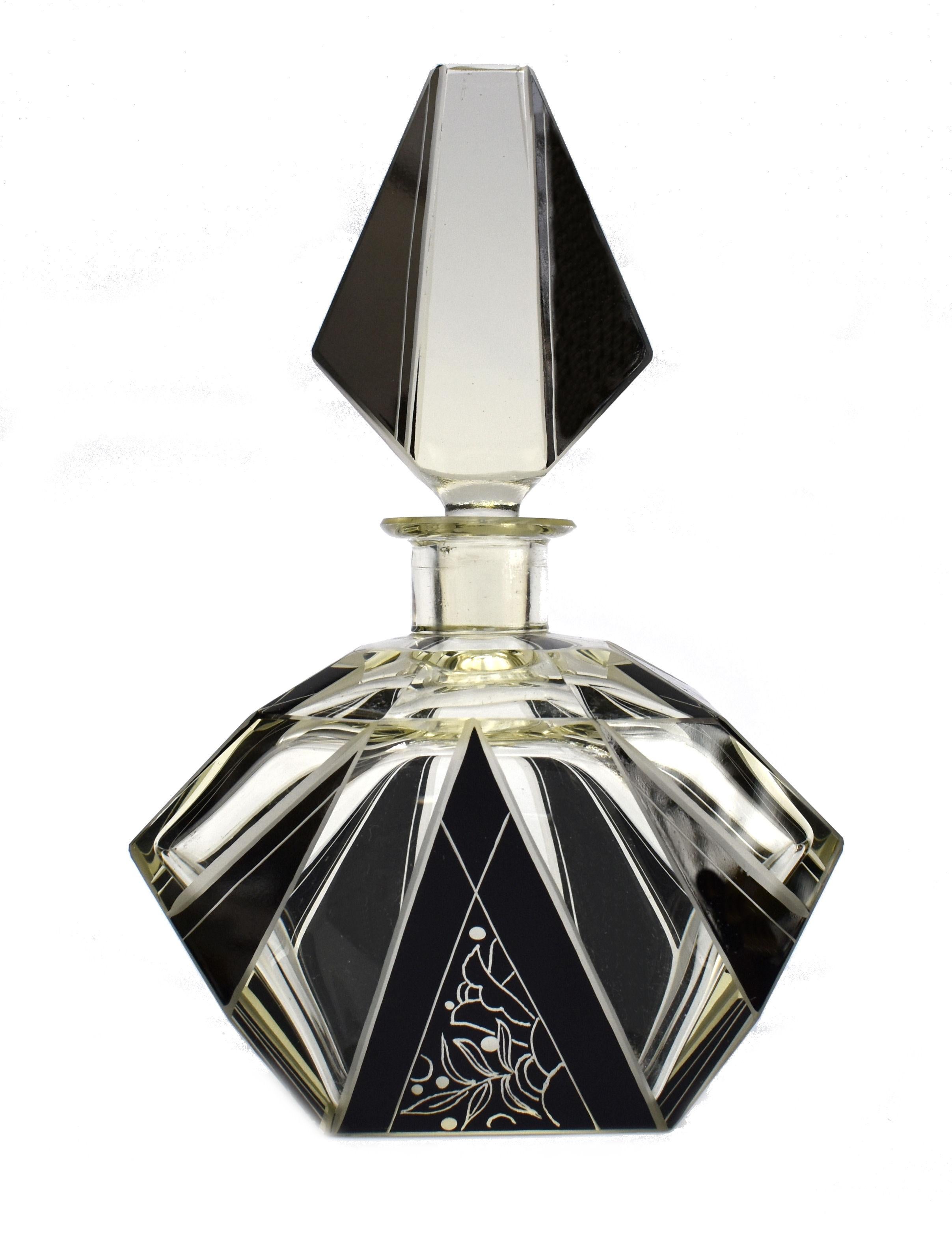 Czech Art Deco Cut Glass Perfume Bottle by Karl Palda, c1930s