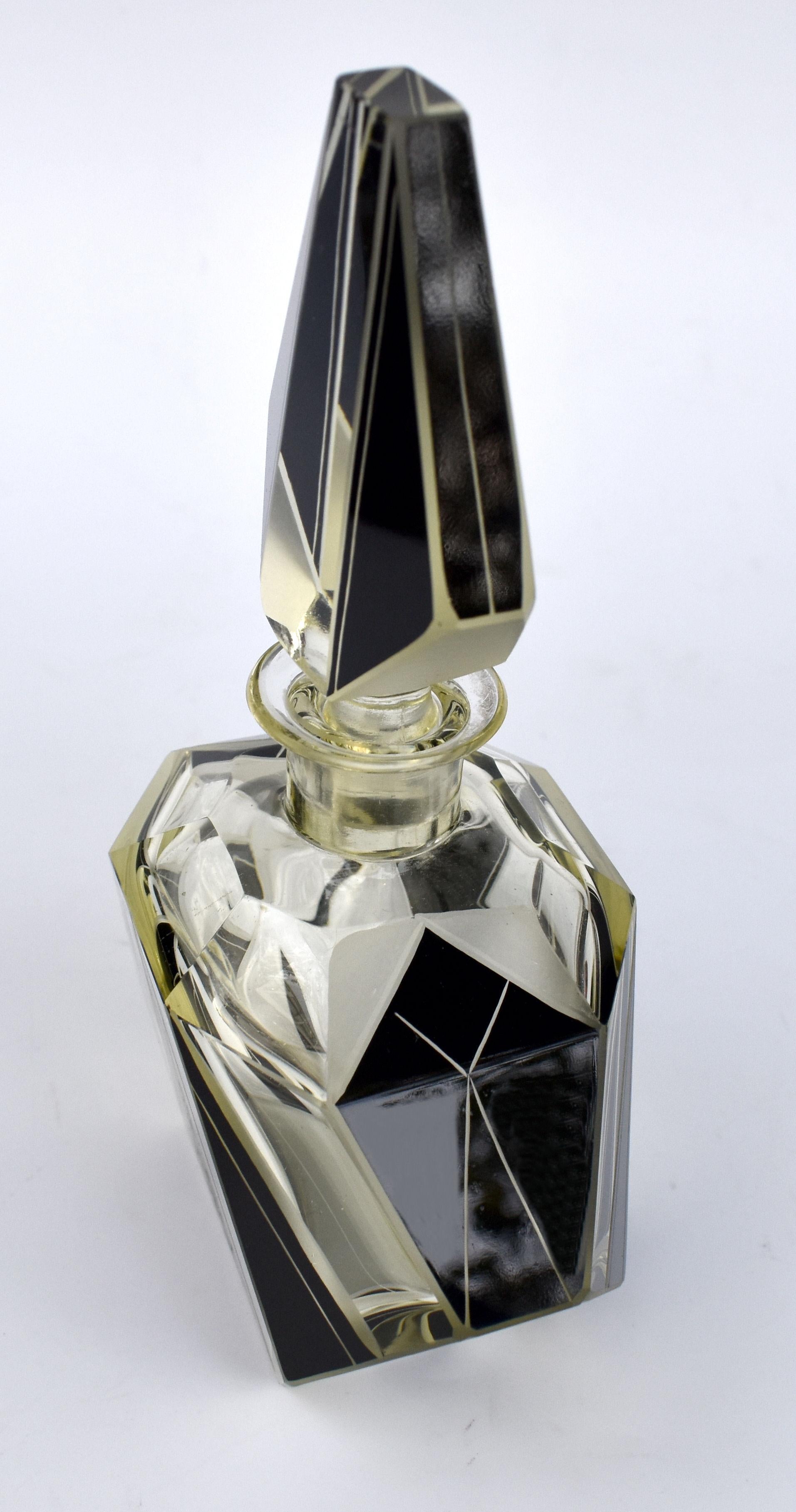 20th Century Art Deco Cut Glass Perfume Bottle by Karl Palda, c1930s