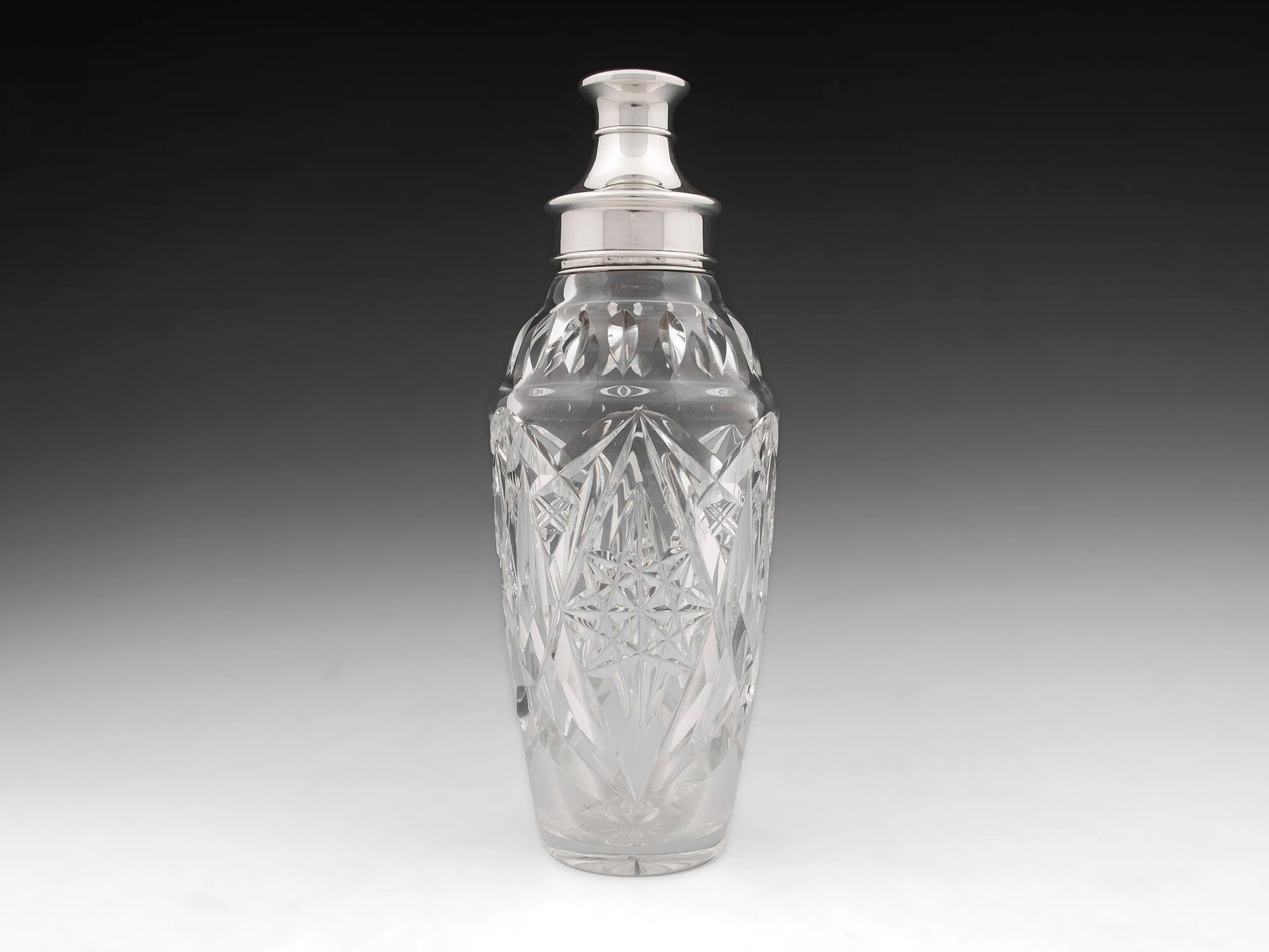 British Art Deco Cut Glass Silver Cocktail Shaker For Sale