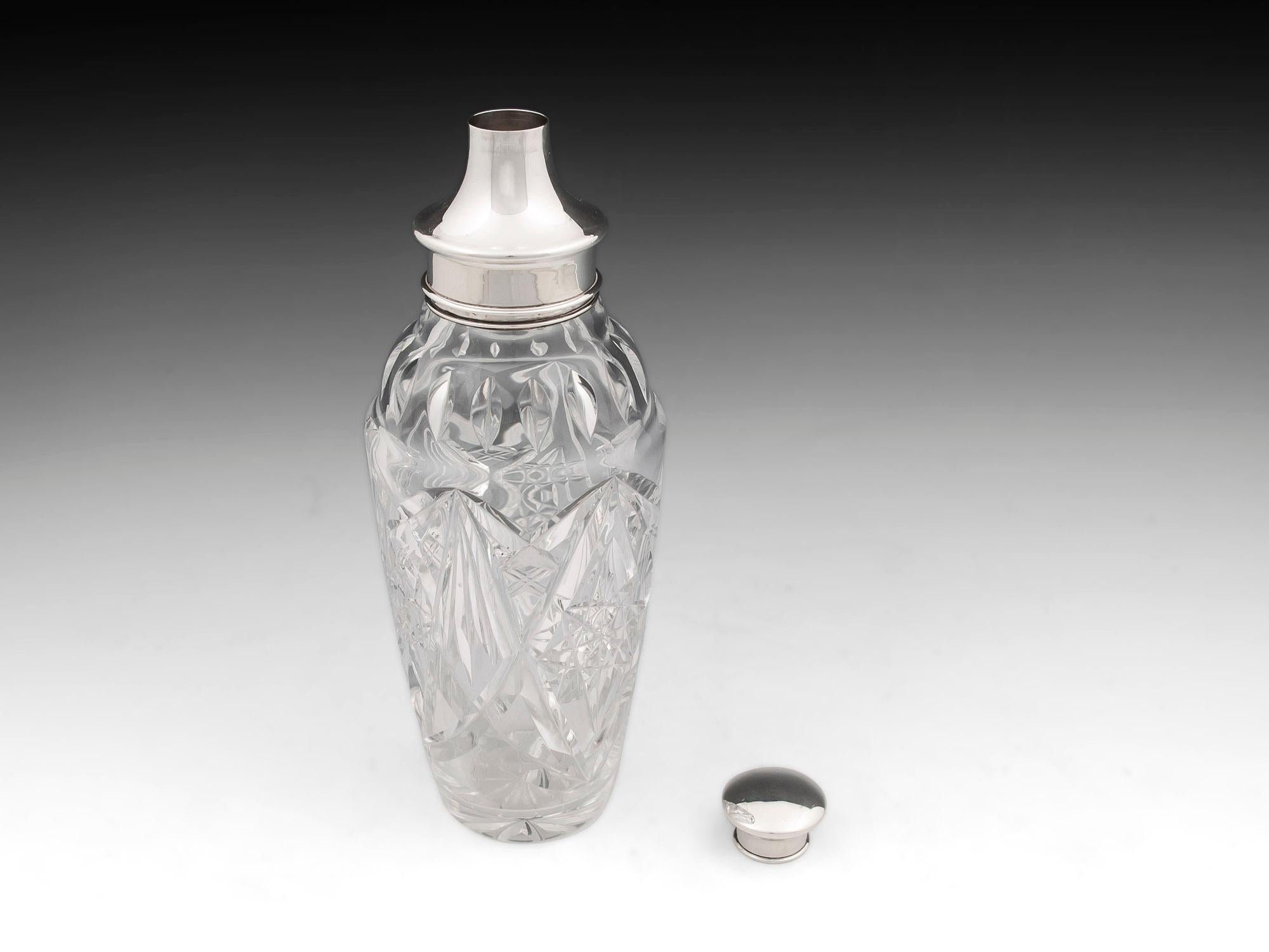 Art Deco Cut Glass Silver Cocktail Shaker In Good Condition For Sale In Northampton, United Kingdom