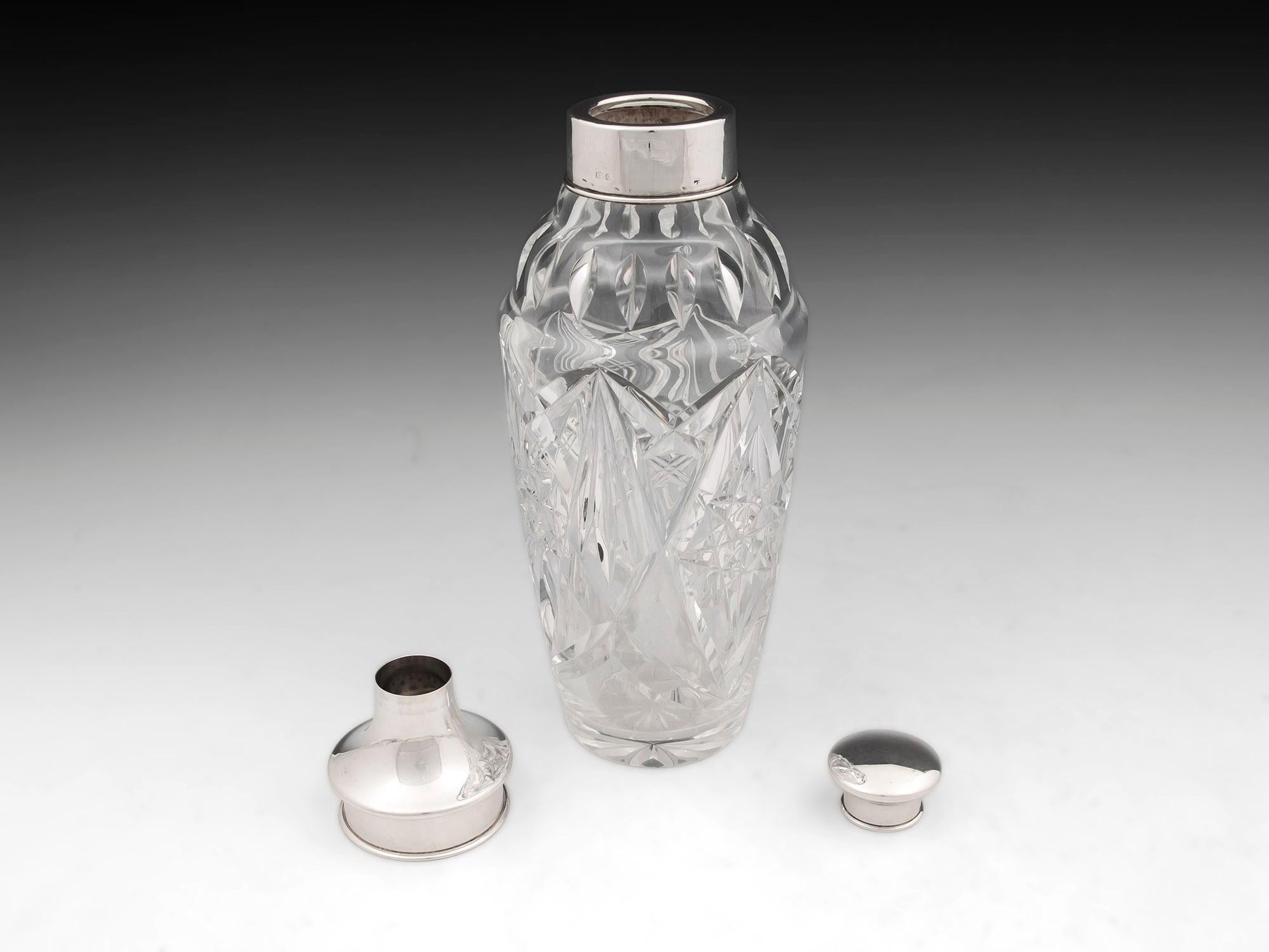 20th Century Art Deco Cut Glass Silver Cocktail Shaker For Sale