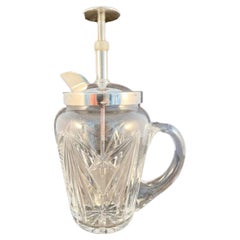Art Deco Cut Glass & Silver Plate Spring Action Cocktail Mixing Pitcher