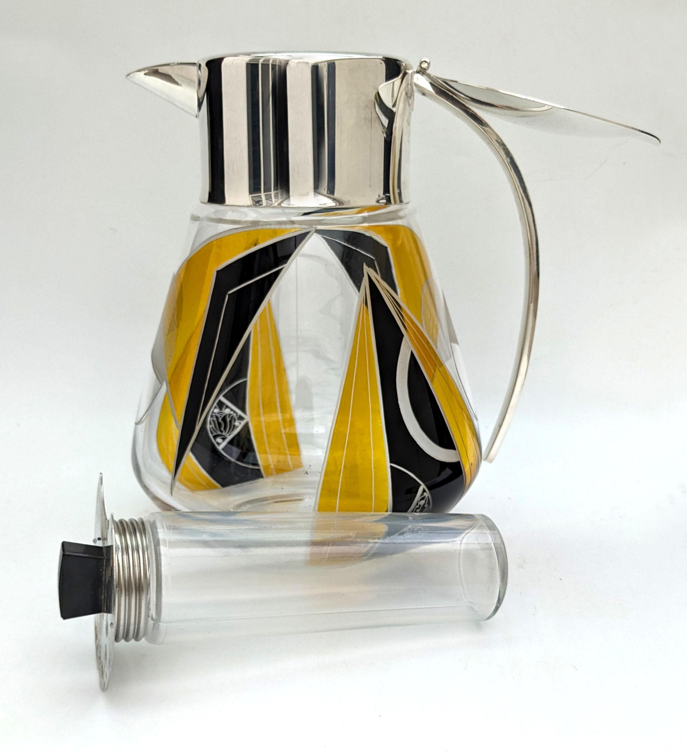 20th Century Art Deco Cut Glass Silver Plated Drinks Pitcher, Karl Palda, c1930 For Sale