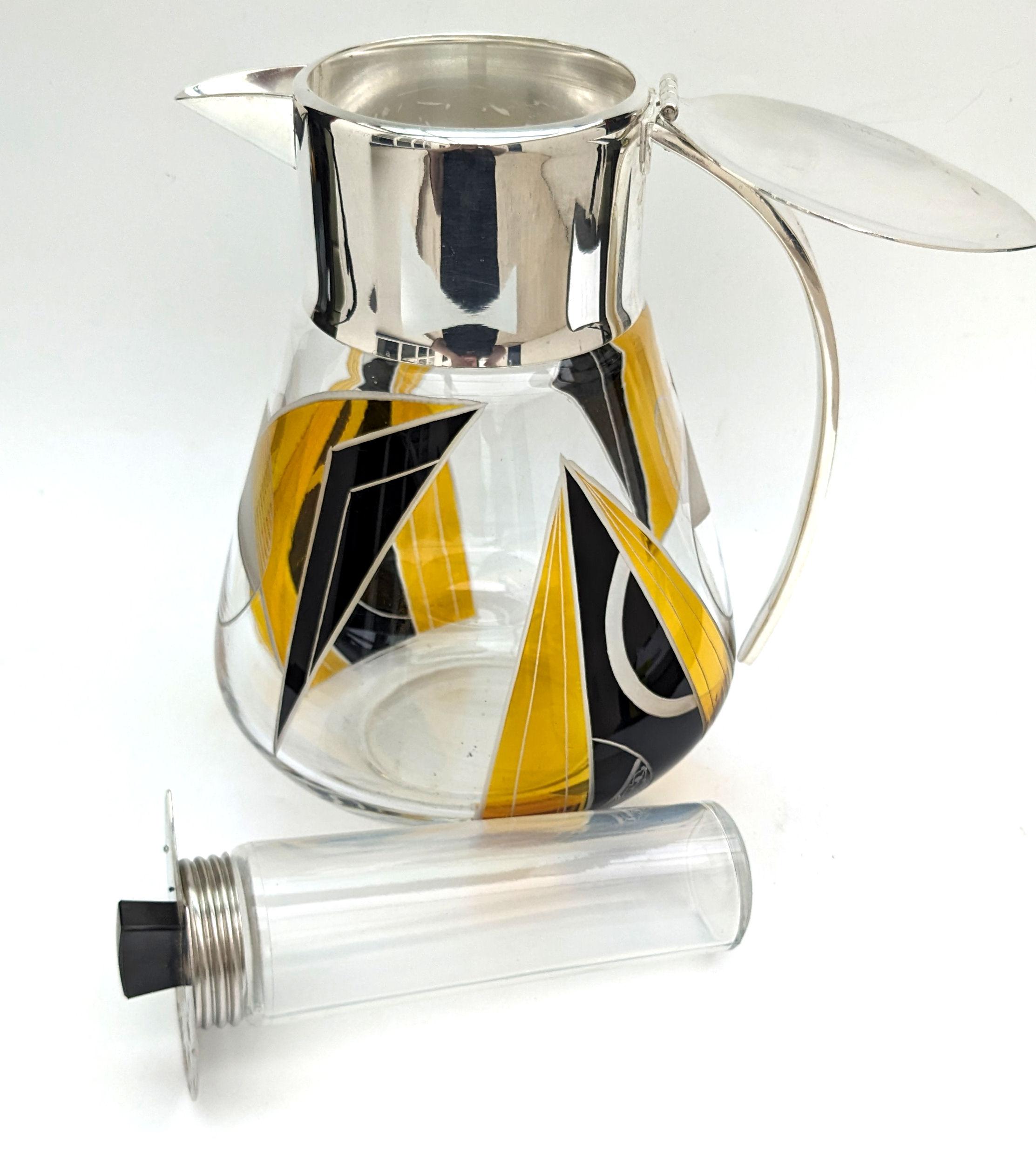 Art Deco Cut Glass Silver Plated Drinks Pitcher, Karl Palda, c1930 For Sale 1